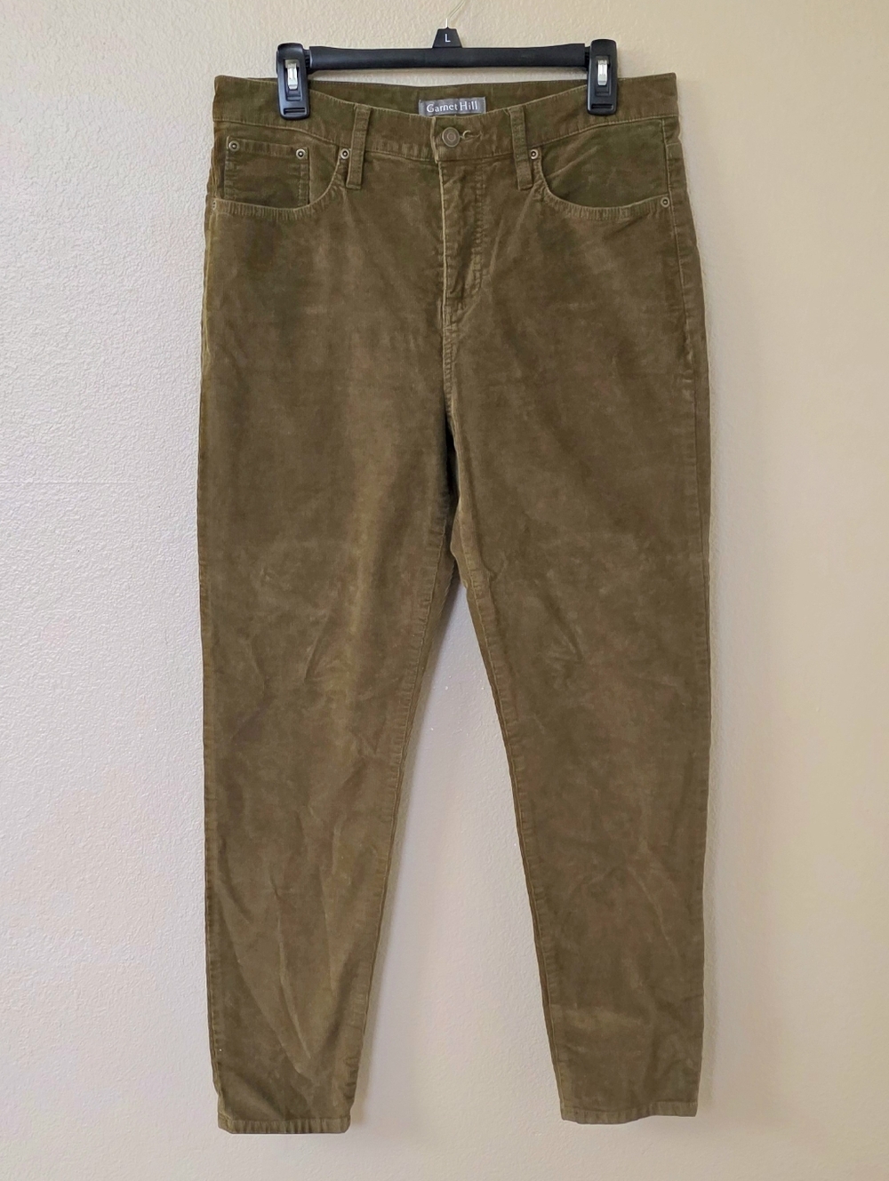 Garnet Hill Womens Olive Green Essential Slim Velvet Pants - Size 10